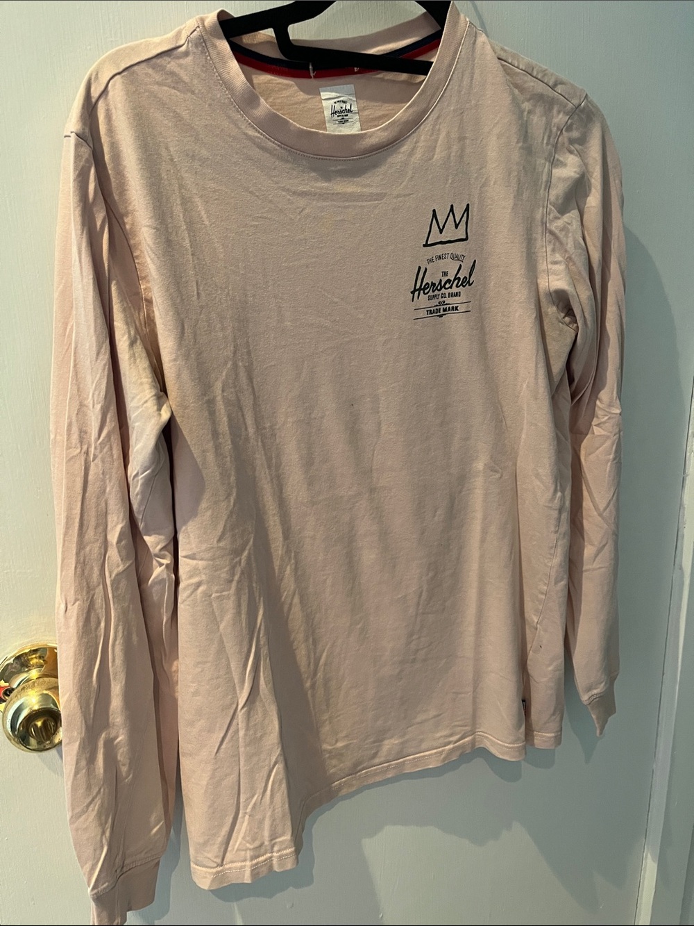 Herschel Supply Company Kids Long-Sleeve Tee in Pale Pink with Black Chest Logo